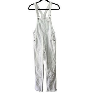 J Brand Jules Skinny Fit Raw Hem Button Fly Denim Overalls White Sz XS